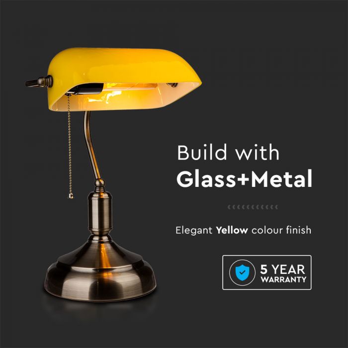 LED BANKER'S TABLE LAMP WITH SWITCH YELLOW 21X31X41 GLASS+METAL