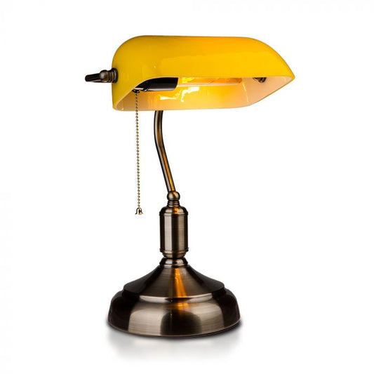 LED BANKER'S TABLE LAMP WITH SWITCH YELLOW 21X31X41 GLASS+METAL