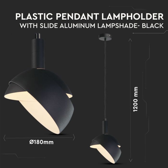 LED E14 PENDANT WITH SLIDE ALUMINUM LAMPSHADE 18X10X120 BLACK