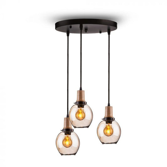 LED E27 PENDANT TRIO GLASS WITH GLASS LAMPSHADE 30X130 AMBER