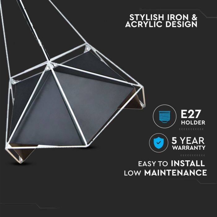 LED E27 PENDANT NET PRISM BLACK 40X54 WHITE WIRE