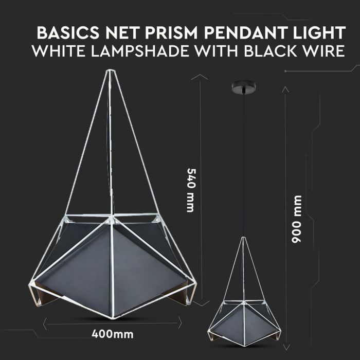 LED E27 PENDANT NET PRISM BLACK 40X54 WHITE WIRE