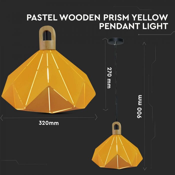 LED E27 PENDANT WOODEN PASTEL PRISM YELLOW 32X27 METAL