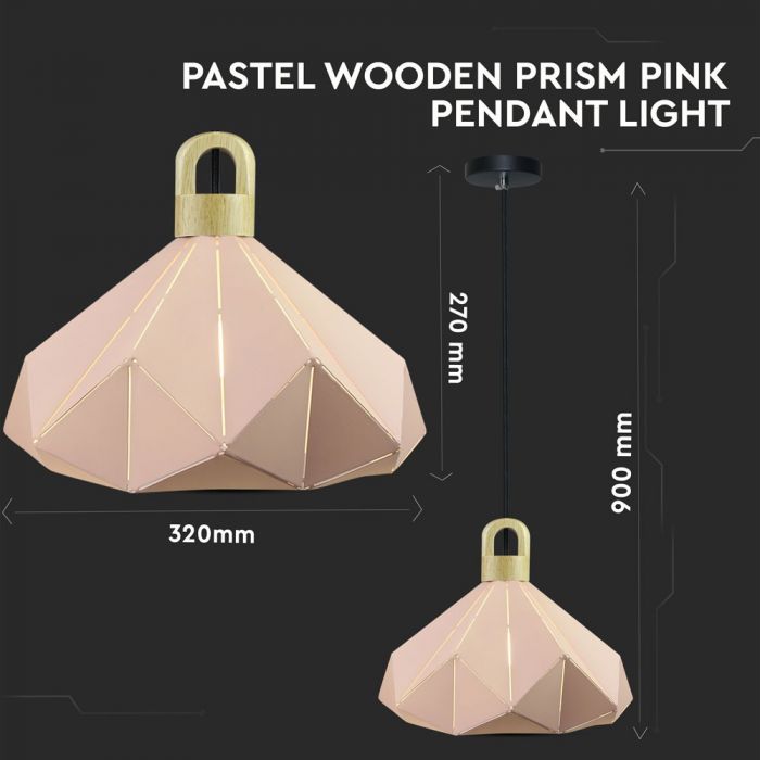 LED E27 PENDANT WOODEN PASTEL PRISM PINK 32X27 METAL