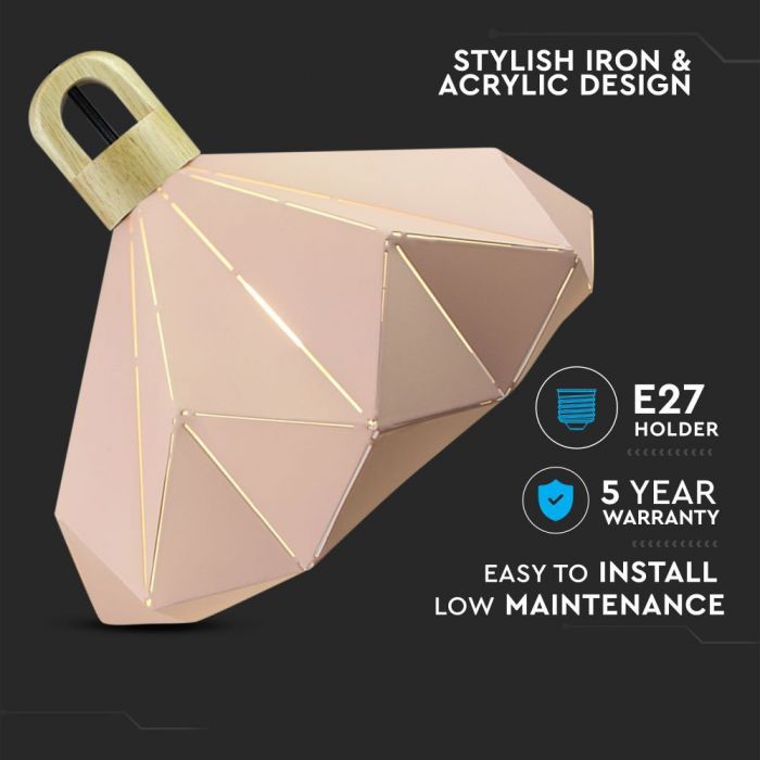 LED E27 PENDANT WOODEN PASTEL PRISM PINK 32X27 METAL