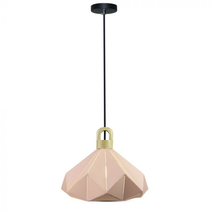 LED E27 PENDANT WOODEN PASTEL PRISM PINK 32X27 METAL