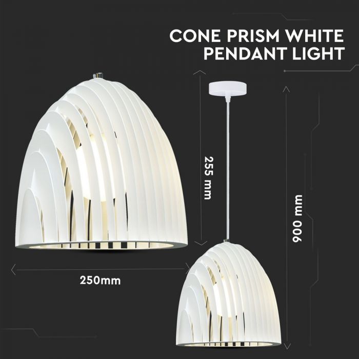 LED E27 PENDANT CONE PRISM WHITE 25X27 METAL