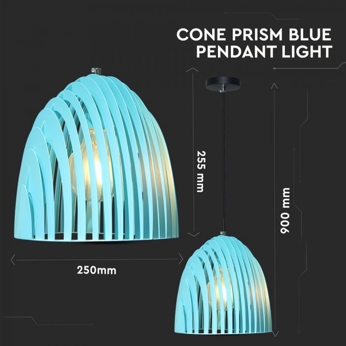 LED E27 PENDANT CONE PRISM BLUE 25X27 METAL