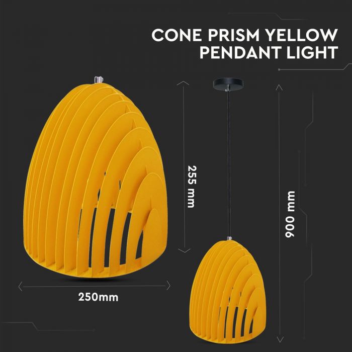 LED E27 PENDANT CONE PRISM YELLOW 25X25.5 METAL