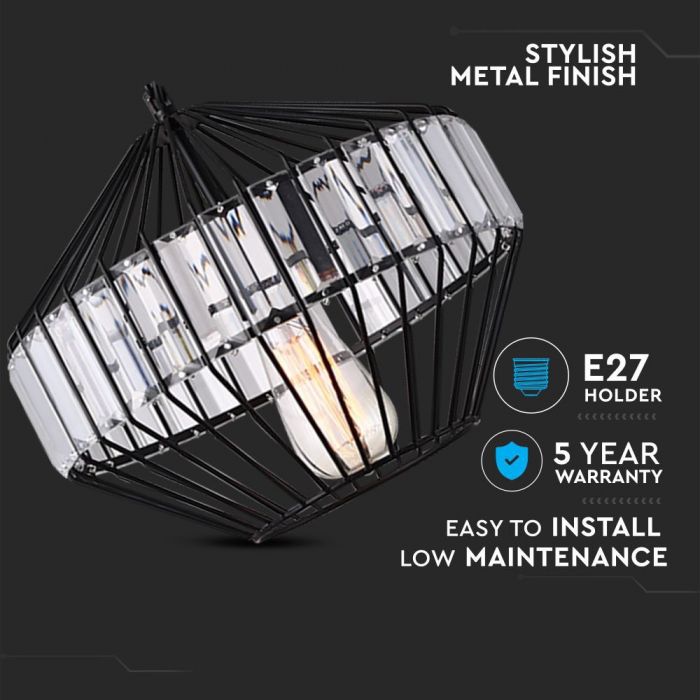 LED E27 PENDANT W/CRYSTEL (MIDDLE) BLACK 33X30 METAL