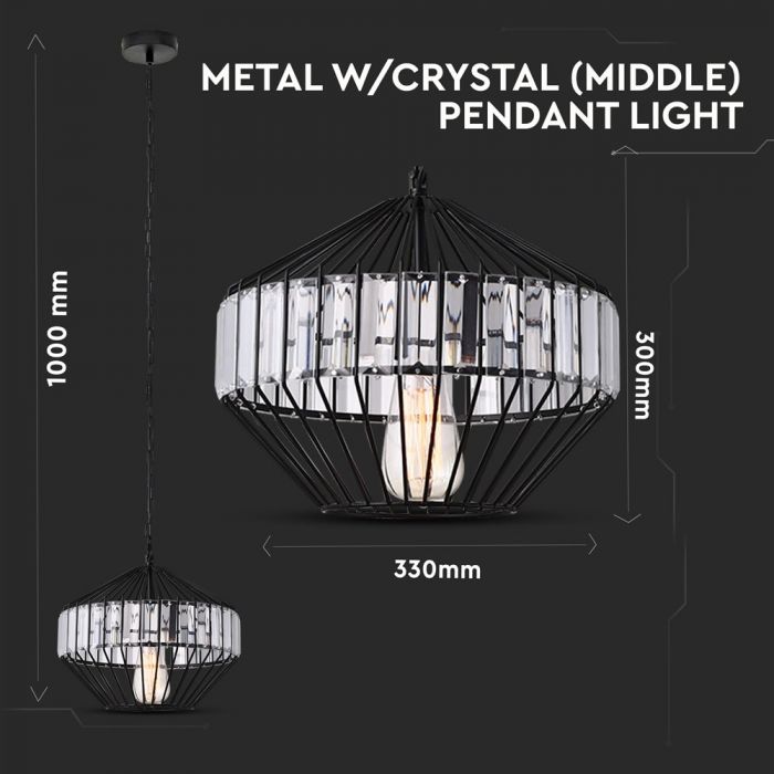 LED E27 PENDANT W/CRYSTEL (MIDDLE) BLACK 33X30 METAL