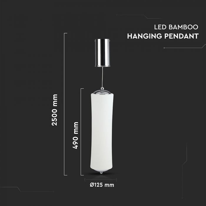 LED PENDANT SINGLE LONG DESIGNER HANGING 18W WW 1200lm 120° 125X420 PC WHITE TRIAC DIMMABLE A++