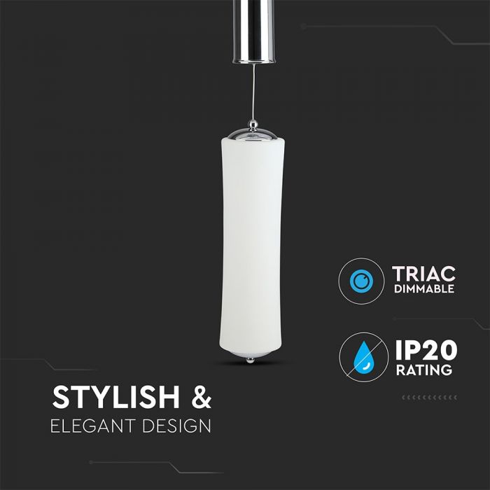 LED PENDANT SINGLE LONG DESIGNER HANGING 18W WW 1200lm 120° 125X420 PC WHITE TRIAC DIMMABLE A++