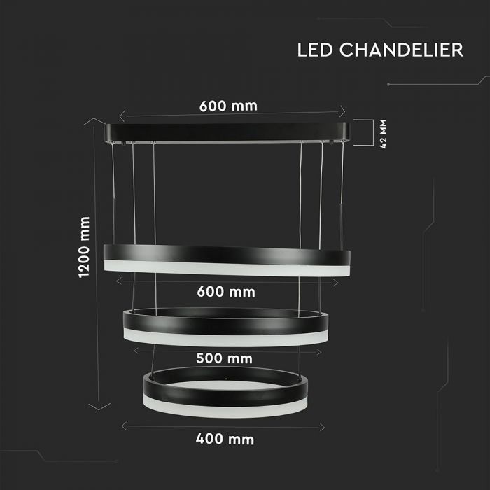 LED SOFT LIGHT CHANDELIER HANGING 3 STEP 92W WW 4550lm 120° 1200?600 BLACK DIMMABLE