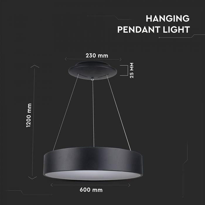 LED SOFT LIGHT CHANDELIER HANGING 30W WW 2250lm 120° 60X120 BLACK DIMMABLE