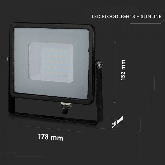 LED FLOOD SLIM 30W CW 100° 2400lm IP65 BLACK SAMSUNG CHIP