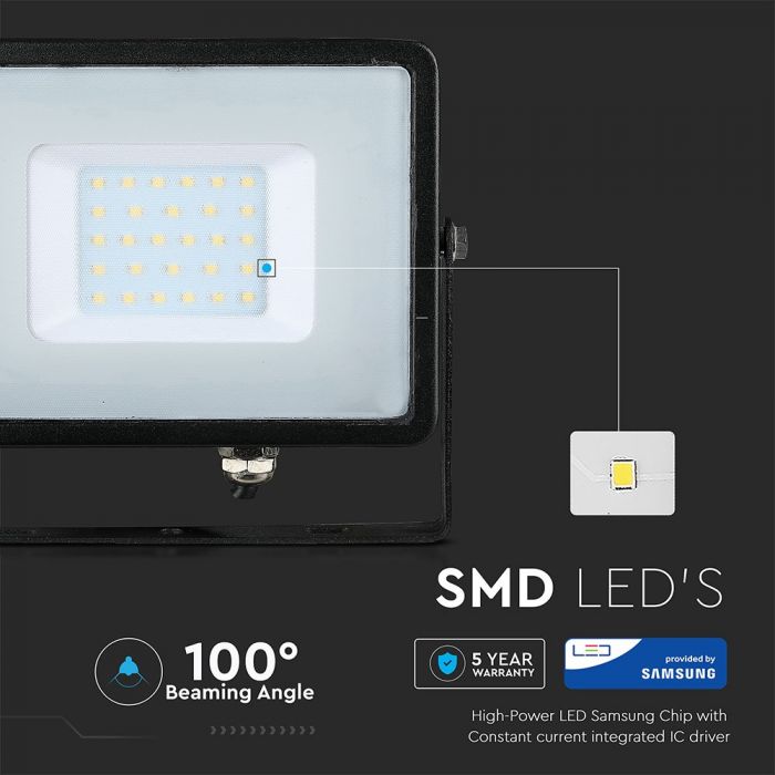 LED FLOOD SLIM 30W WW 100° 2400lm IP65 BLACK SAMSUNG CHIP