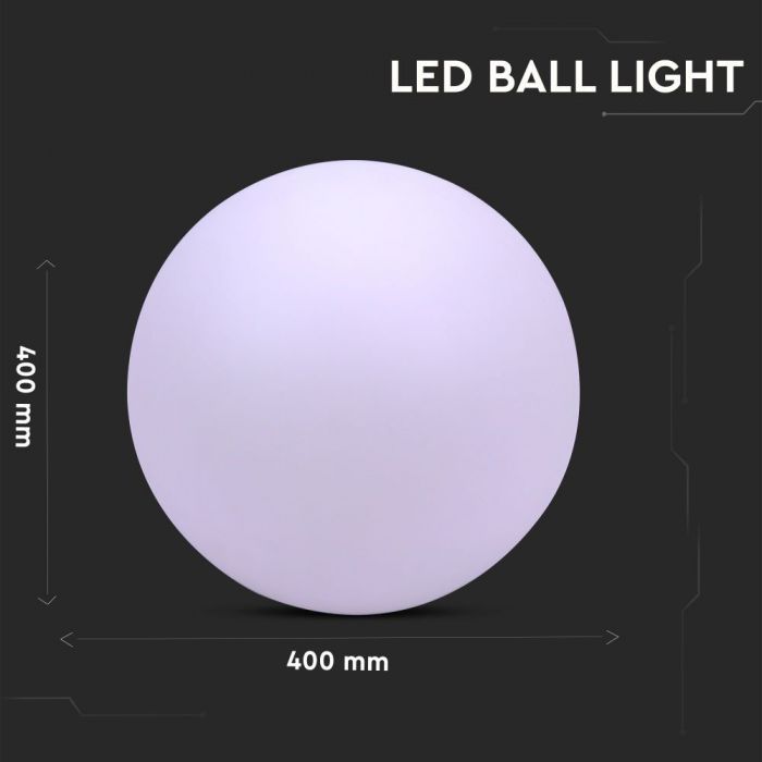 LED BALL LIGHT RGB RECHARGEABLE 1.5W 54lm 400X390 LLDPE WHITE IP54 DIMMABLE