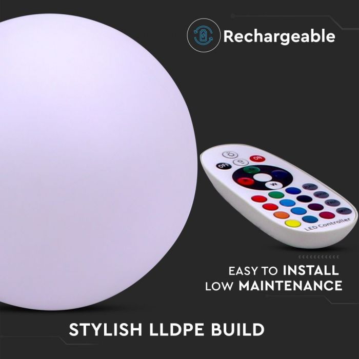 LED BALL LIGHT RGB RECHARGEABLE 1.5W 54lm 400X390 LLDPE WHITE IP54 DIMMABLE