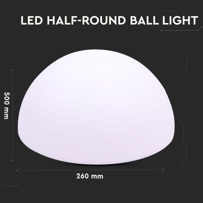 LED HALF-ROUND BALL LIGHT RGB RECHARGEABLE 3W 108lm 500X260 LLDPE WHITE IP54 DIMMABLE