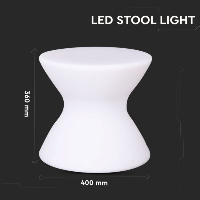 LED STOOL LIGHT RGB RECHARGEABLE 1.5W 54lm 400X360 LLDPE WHITE IP54 DIMMABLE