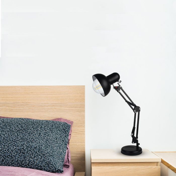 LED DESIGNER TABLE LAMP Metal Adjustable Bracket+Switch & E27 Holder 120° 38X15.5X44 BLACK