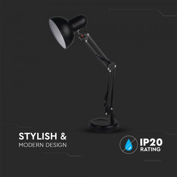 LED DESIGNER TABLE LAMP Metal Adjustable Bracket+Switch & E27 Holder 120° 38X15.5X44 BLACK