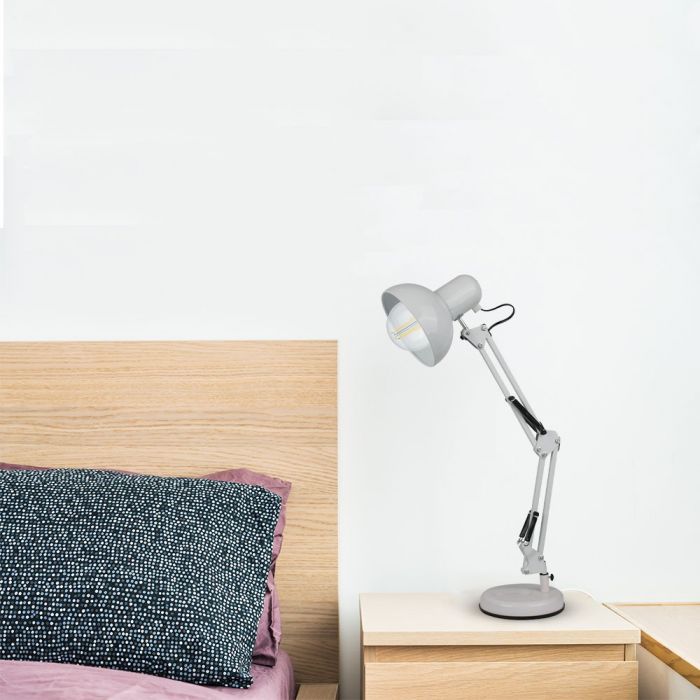 LED DESIGNER TABLE LAMP Metal Adjustable Bracket+Switch & E27 Holder 120° 38X15.5X44 WHITE