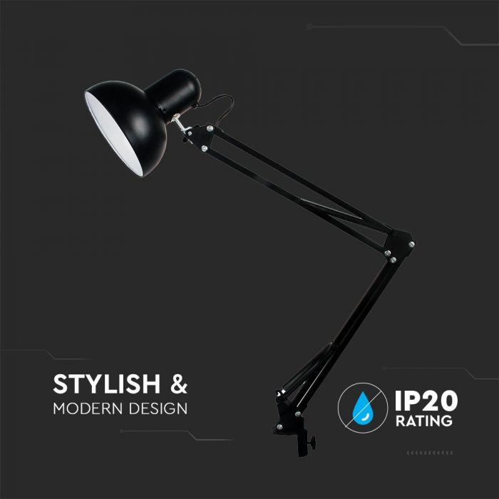 LED DESIGNER TABLE LAMP Metal Adjustable Bracket+Switch & E27 Holder 120° 36X15.5X73 BLACK