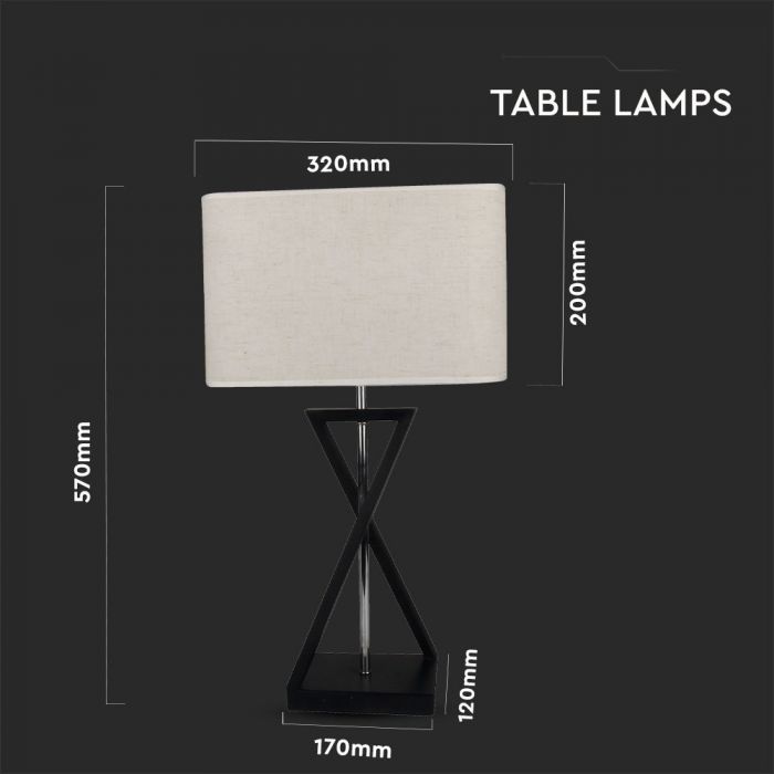 LED DESIGNER TABLE LAMP WITH IVORY SHADE+SQUARE BLACK BASE+E27 HOLDER+SWITCH 32X20X57