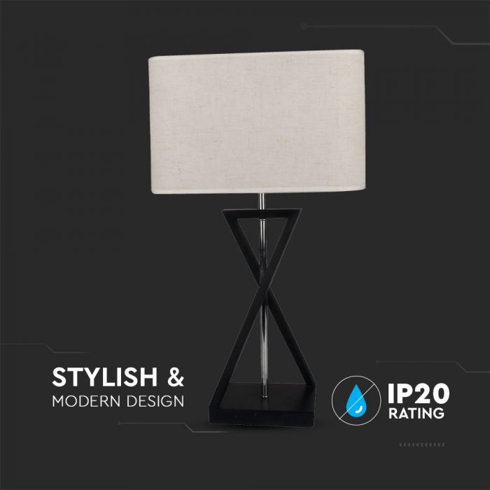 LED DESIGNER TABLE LAMP WITH IVORY SHADE+SQUARE BLACK BASE+E27 HOLDER+SWITCH 32X20X57