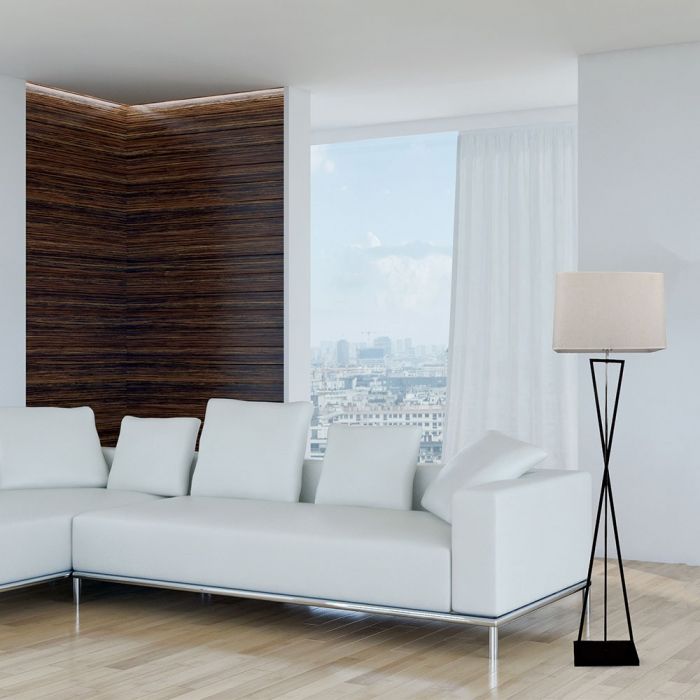 LED DESIGNER FLOOR LAMP WITH IVORY SHADE+SQUARE BLACK BASE+E27 HOLDER+SWITCH 45X30X163