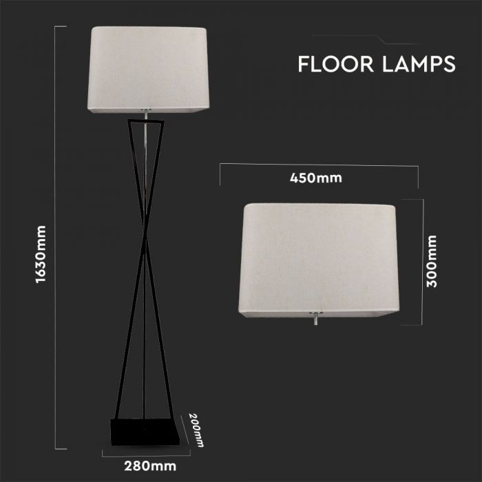 LED DESIGNER FLOOR LAMP WITH IVORY SHADE+SQUARE BLACK BASE+E27 HOLDER+SWITCH 45X30X163