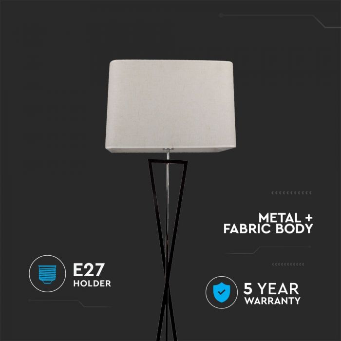 LED DESIGNER FLOOR LAMP WITH IVORY SHADE+SQUARE BLACK BASE+E27 HOLDER+SWITCH 45X30X163