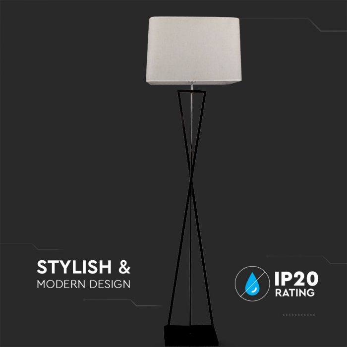 LED DESIGNER FLOOR LAMP WITH IVORY SHADE+SQUARE BLACK BASE+E27 HOLDER+SWITCH 45X30X163