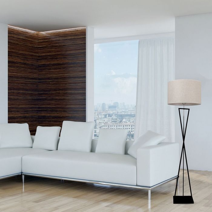 LED DESIGNER FLOOR LAMP WITH IVORY SHADE+ROUND BLACK BASE+E27 HOLDER+SWITCH 45X29X162