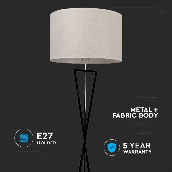 LED DESIGNER FLOOR LAMP WITH IVORY SHADE+ROUND BLACK BASE+E27 HOLDER+SWITCH 45X29X162