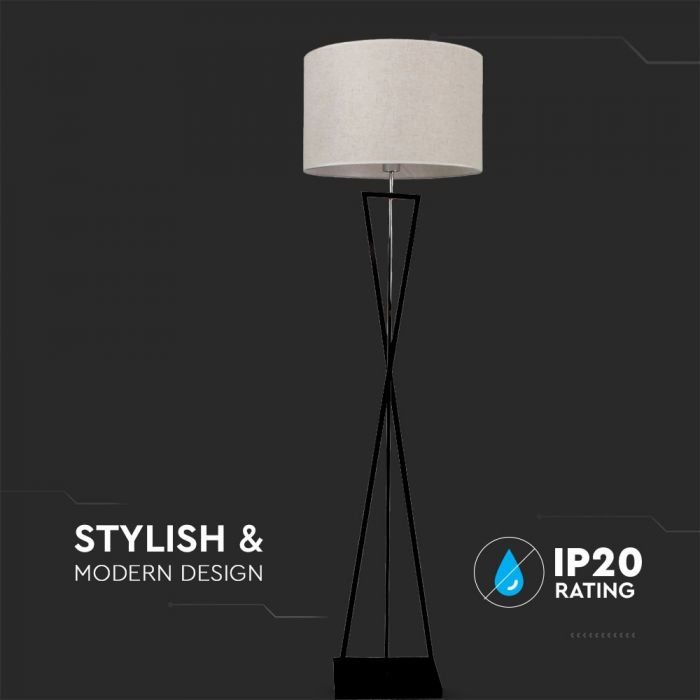 LED DESIGNER FLOOR LAMP WITH IVORY SHADE+ROUND BLACK BASE+E27 HOLDER+SWITCH 45X29X162