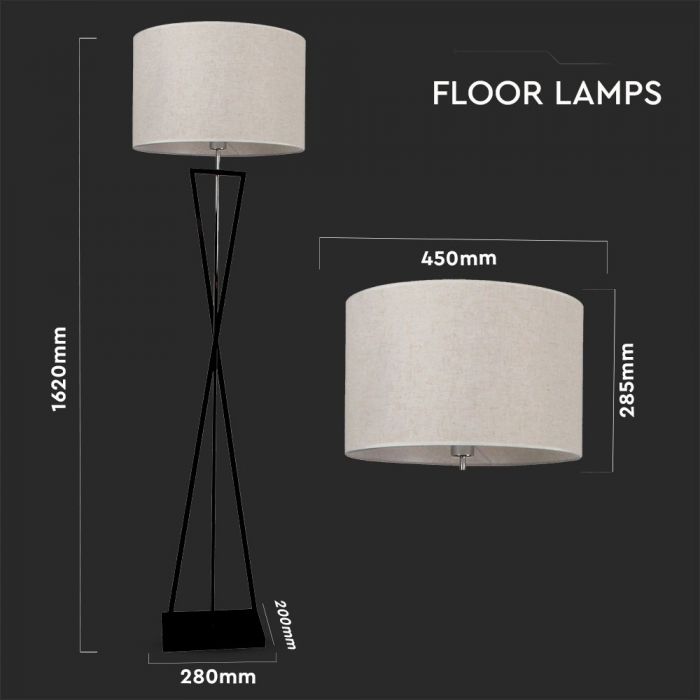 LED DESIGNER FLOOR LAMP WITH IVORY SHADE+ROUND BLACK BASE+E27 HOLDER+SWITCH 45X29X162