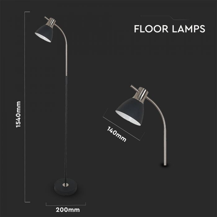 LED DESIGNER FLOOR LAMP WITH BLACK METAL BASE+E27 HOLDER+SWITCH 14X20X154 BLACK/CHROME