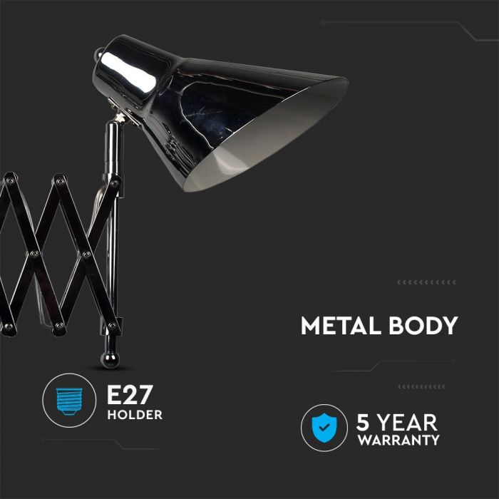 LED DESIGNER WALL LAMP WITH CHROME FOLDER BRACKET+E27 HOLDER+SWITCH 61X22X33 CHROME