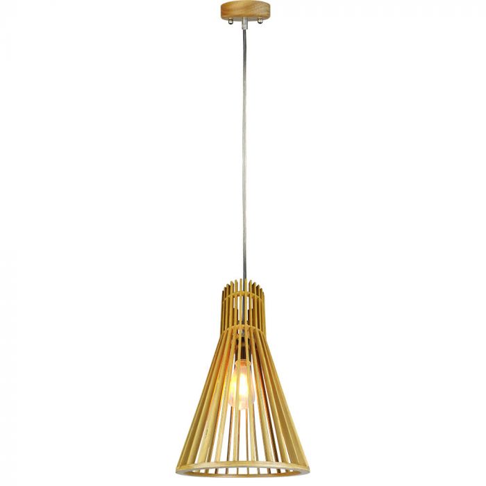 LED E27 PENDANT WITH CHROME DECORATIVE CAP/CANOPY ROUND 25X45 WOODEN