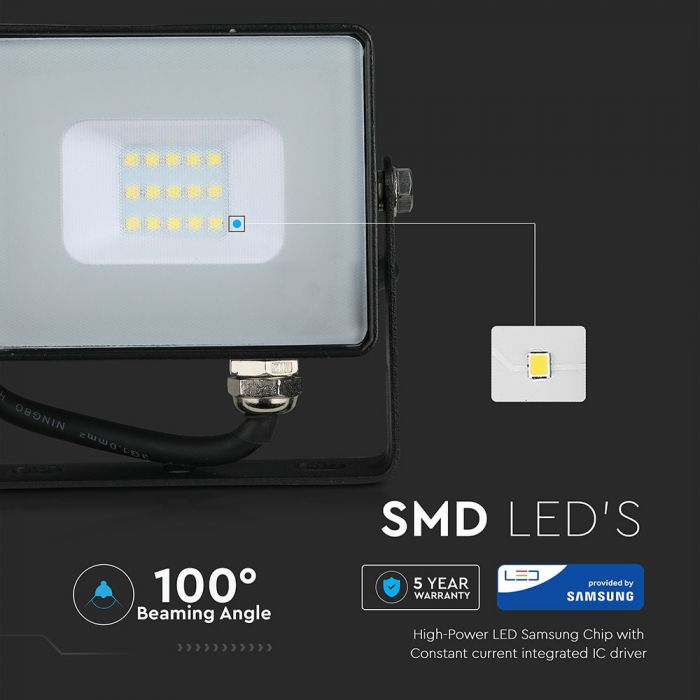 LED FLOOD SLIM 10W  DL 110° 800lm IP65 BLACK SAMSUNG CHIP