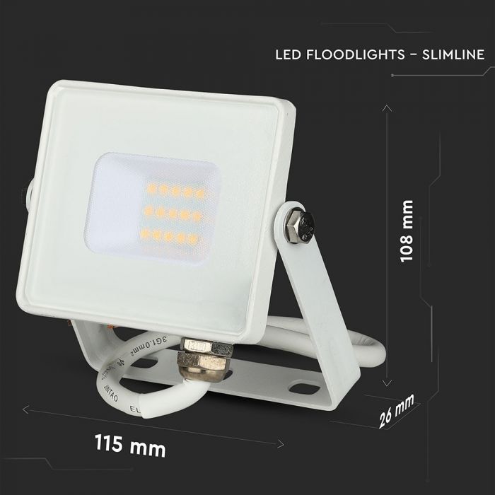 LED FLOOD SLIM 10W  WW 110° 800lm IP65 WHITE SAMSUNG CHIP