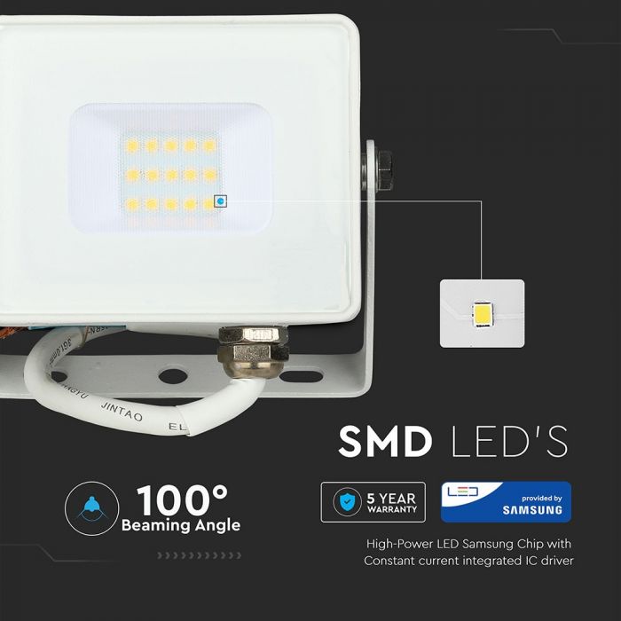 LED FLOOD SLIM 10W  CW 110° 800lm IP65 WHITE SAMSUNG CHIP