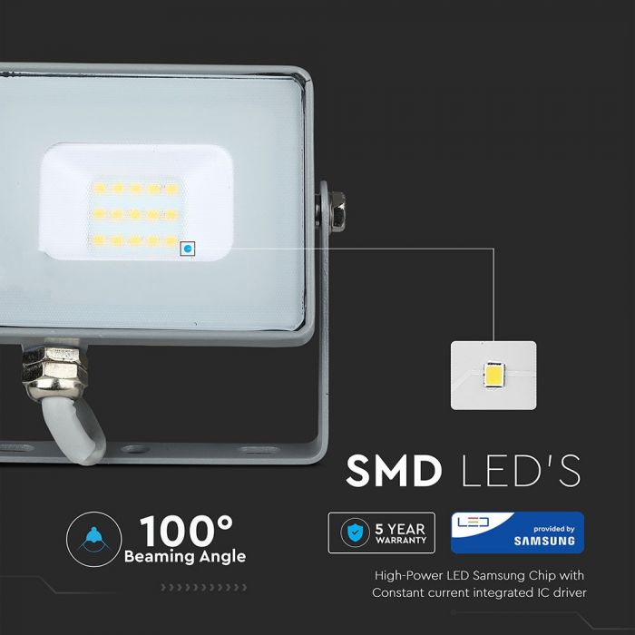 LED FLOOD SLIM 10W WW 110° 800lm IP65 GREY SAMSUNG CHIP