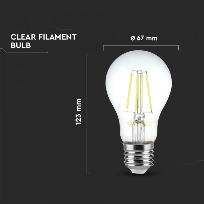 LED E27 FILAMENT LAMP A67 8W CW 800lm 300° 67X123