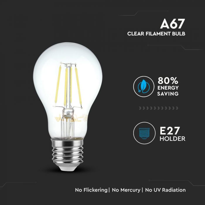 LED E27 FILAMENT LAMP A67 8W CW 800lm 300° 67X123