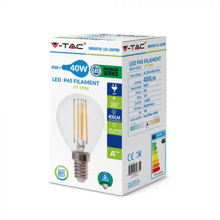 LED E14 FILAMENT LAMP 4W DL 400lm 300° 45X77 GLOBE