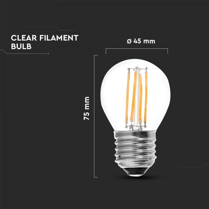 LED E27 FILAMENT LAMP 4W CW 400lm 300° 45X75 GLOBE